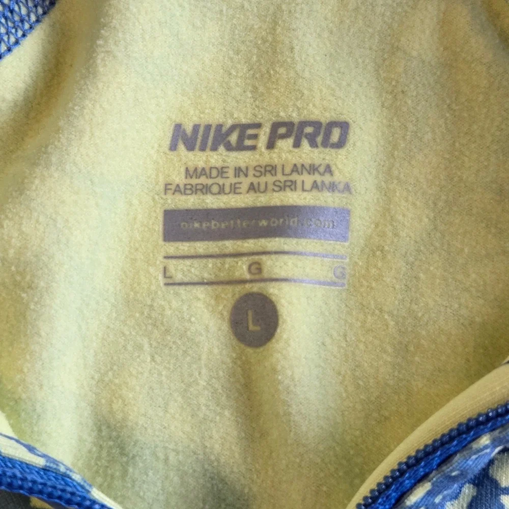 Nike Pro‎ Pullover Womens L Yellow Blue Abstract Web Print 1/4 Zip 485693-430